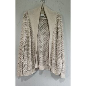 The Great. Shawl Collar Crochet Pocket Open Cardigan Size 3 Cream